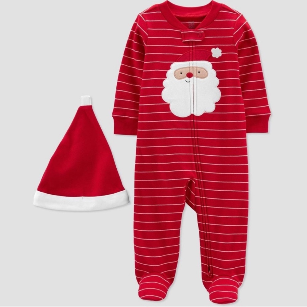 Carters 2 piece baby Santa striped sleep and play with hat